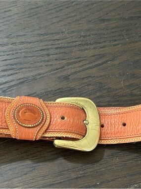 Dooney & Bourke Orange Leather Men’s Belt with Brass Buckle